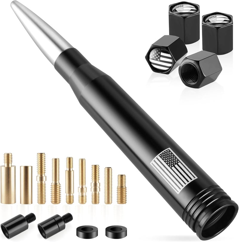 BJSIA American Flag Antenna for Truck with Valve Stem Caps - Universal Compatible with Ford, Dodge, Chevrolet, GMC, Jeep, Toyota Truck Car Accessories, Heavy Duty Pickup Trucks Accessories - Silver - Image 1